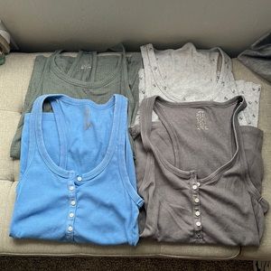 Aerie ribbed blue Henley tank